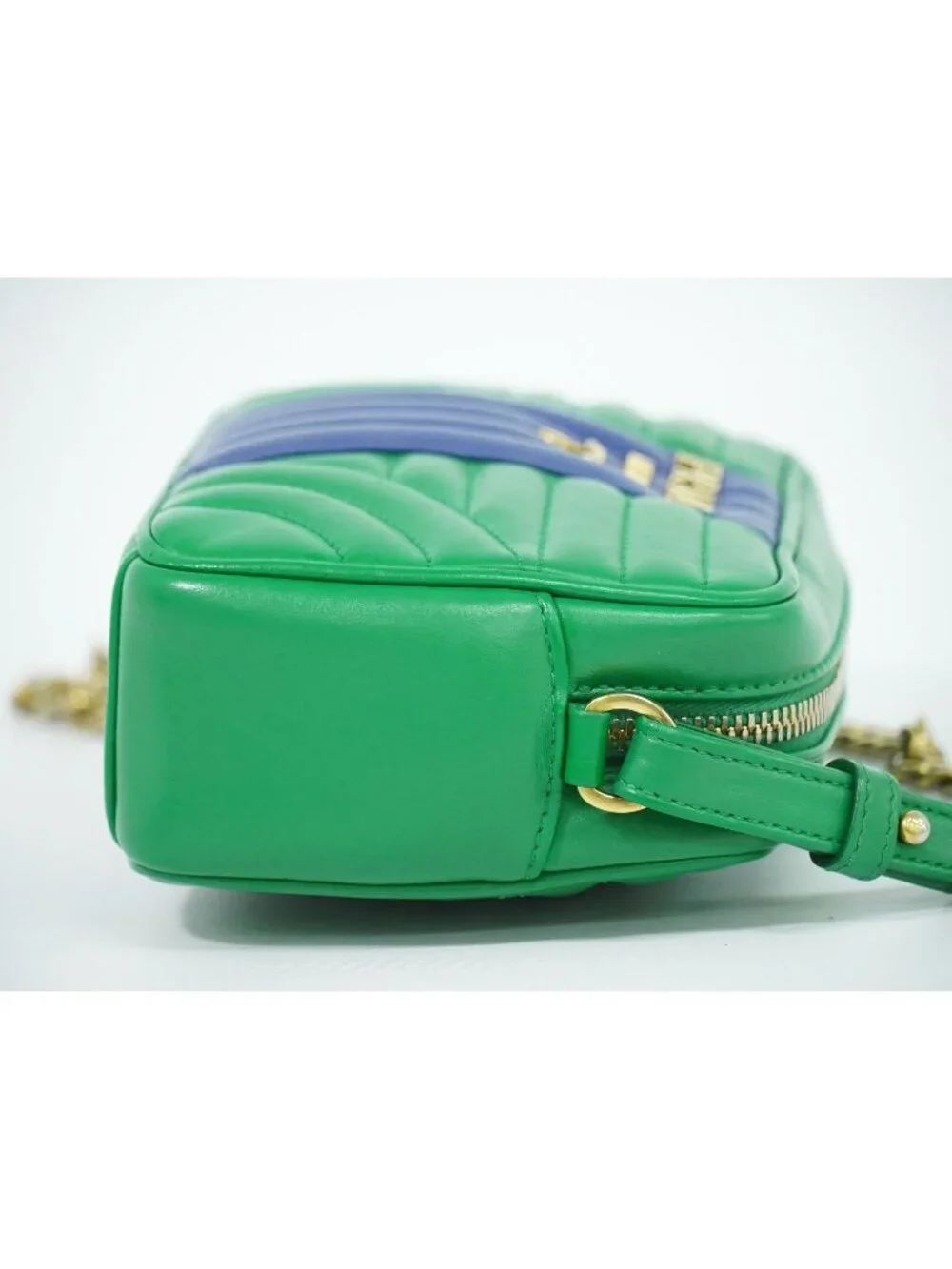 Prada Diagram Chain Shoulder Bag Pochette Leather Green Blue Diagramme